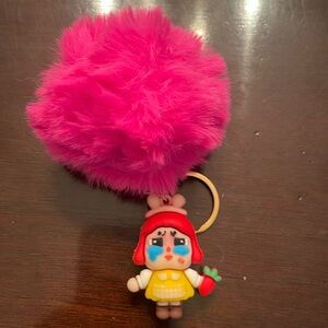 Pink Fluffy Keychain with CryBaby Doll Charm new